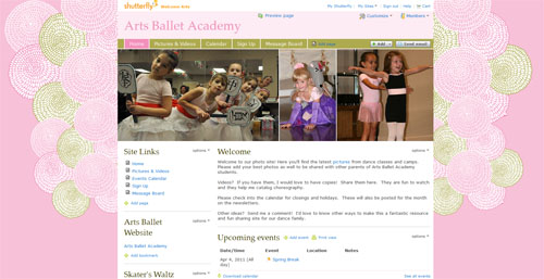 Arts Ballet Academy Student Portal at Shutterfly